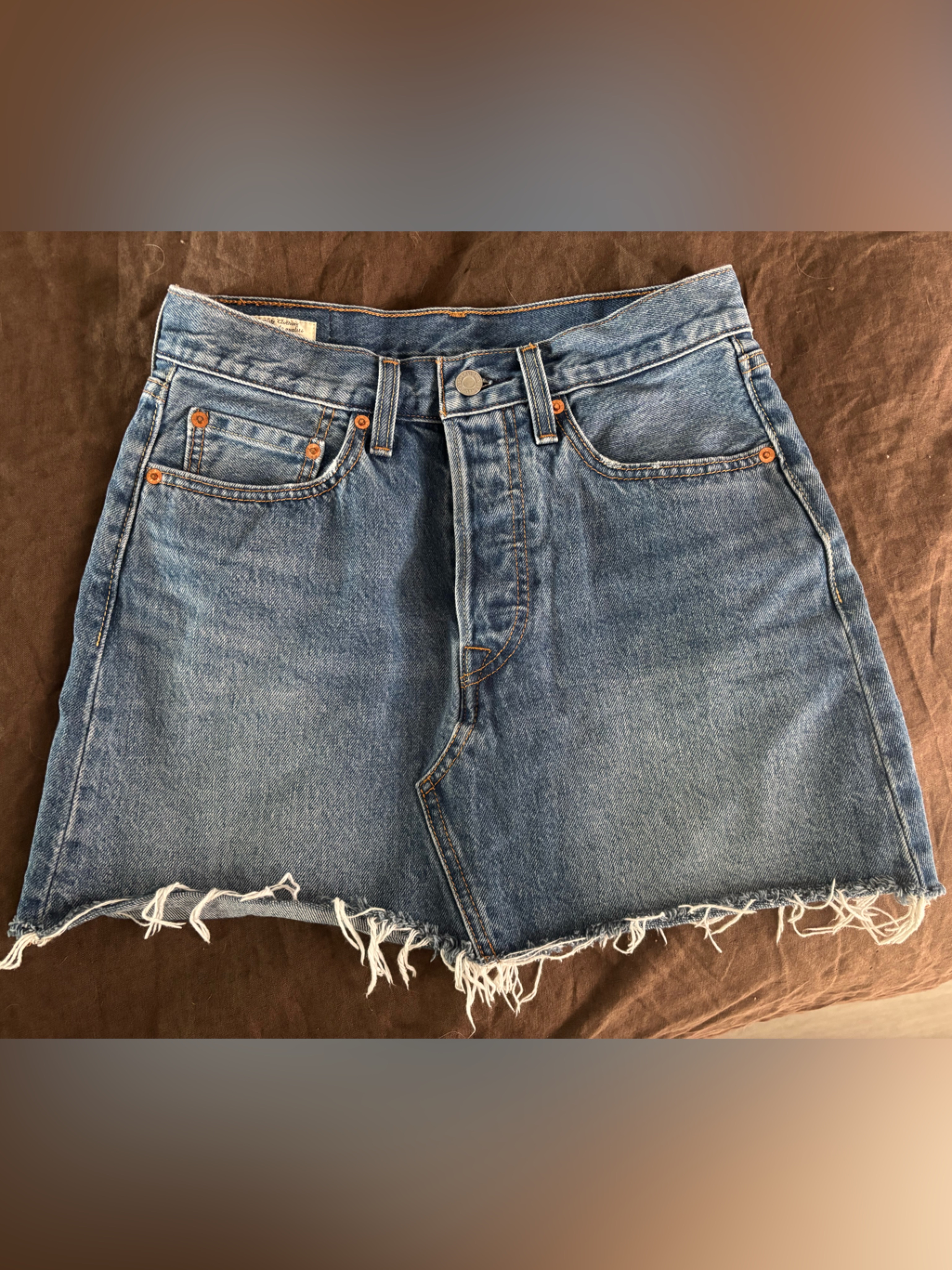 Levi's High Rise Deconstructed Denim Mini Skirt Raw Hem